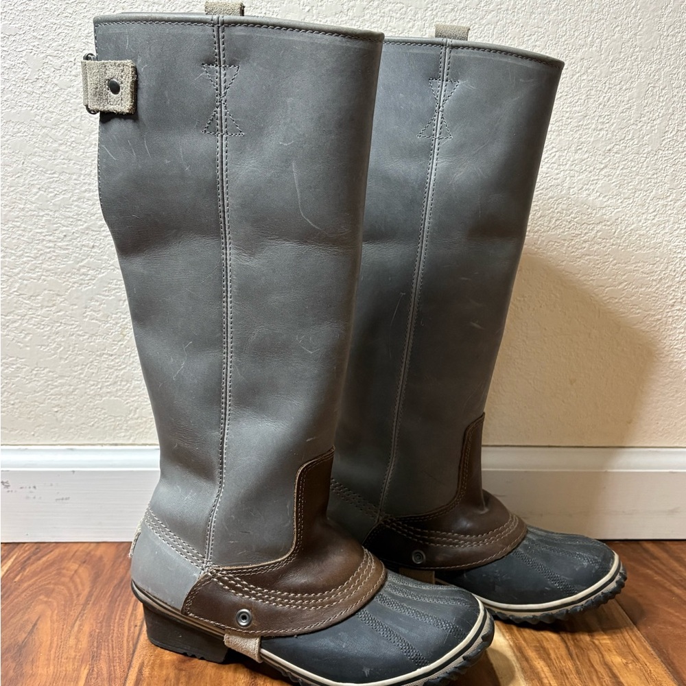 Sorel Gray and Brown Winter Rain Boots